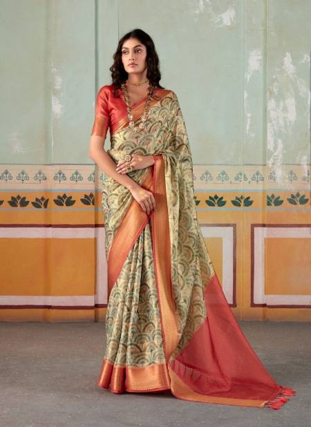 Cream And Orange Rubika Silk By Rajpath Tissue Silk Designer Saree Catalog 310007