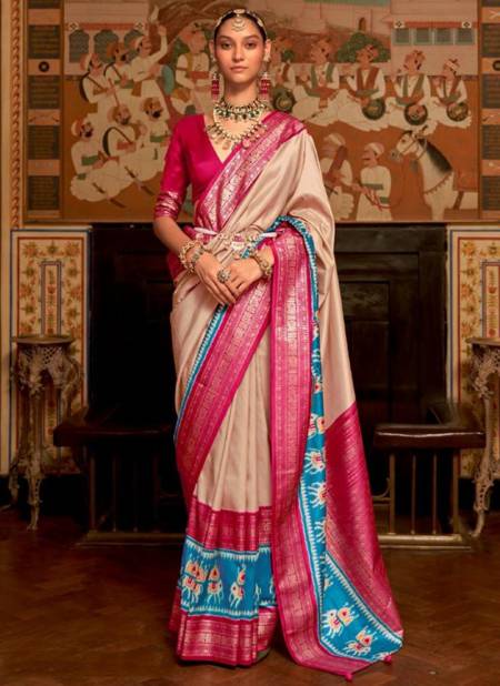 Cream And Pink Colour Priyam Patola Designer Wholesale Silk Sarees 468