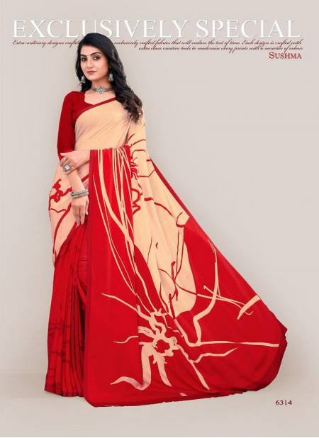 Cream And Red Colour Modern Classy By Sushma Digital Printed Crape Saree Surat Wholesale Market 6314