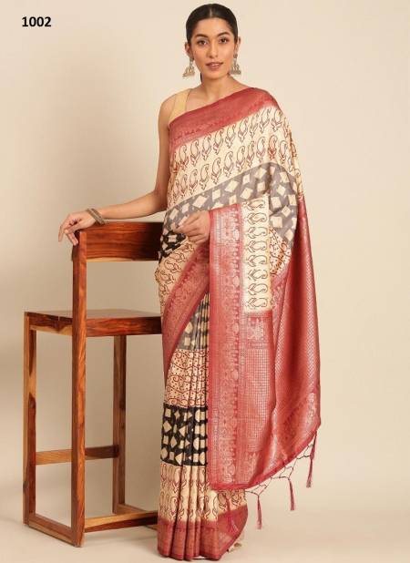 Cream And Red Colour Pavitra Manthan Silk By Bunawat Saree Suppliers In India 1002