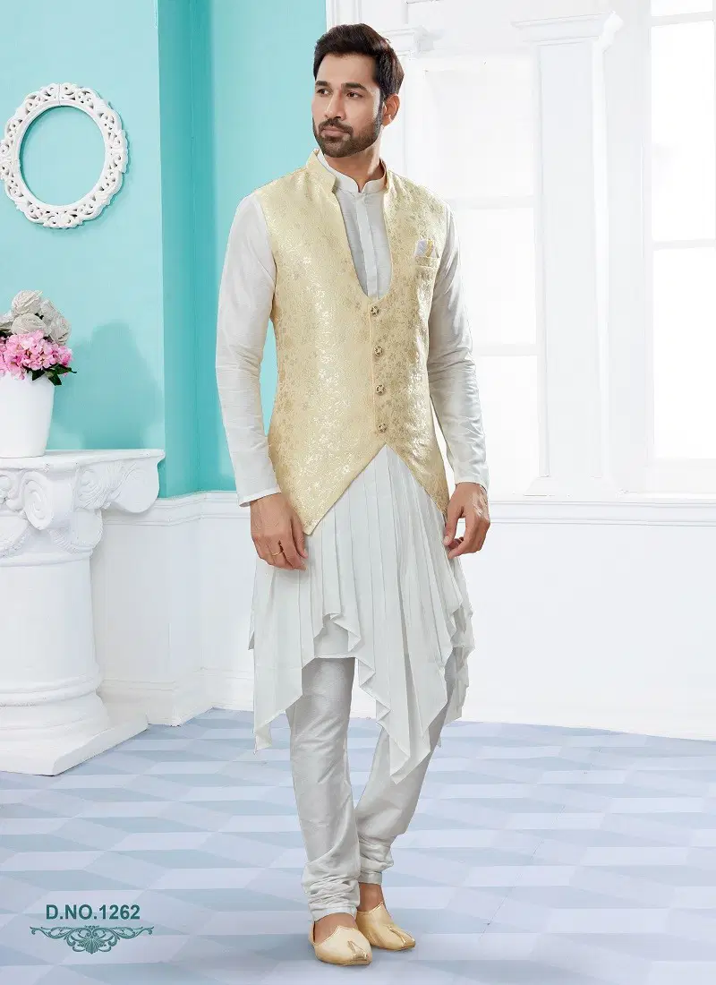 Cream And White Vol 15 Party Wear Mens Modi Jacket Kurta Pajama Online Wholesale 1262