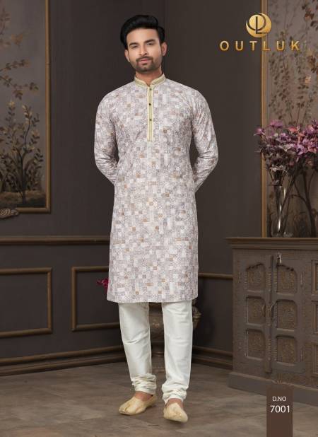 Cream Base Multi Colour Outluk Wedding Collection Vol 7 Pintex Lucknowi Kurta Pajama Manufacturers 7001
