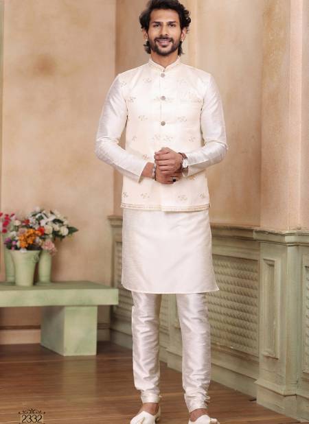 Cream Colour 1576 Occasion Wear Mens Modi Jacket Kurta Pajama Catalog 2332