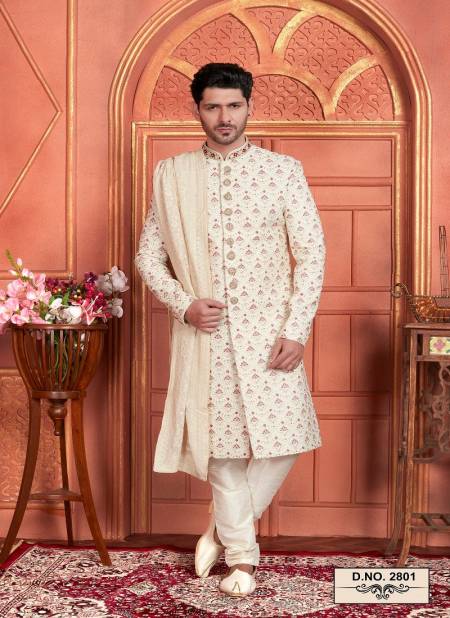 Cream Colour 1642 Wedding Mens Wear Art Silk Sherwani Suppliers In India 2801