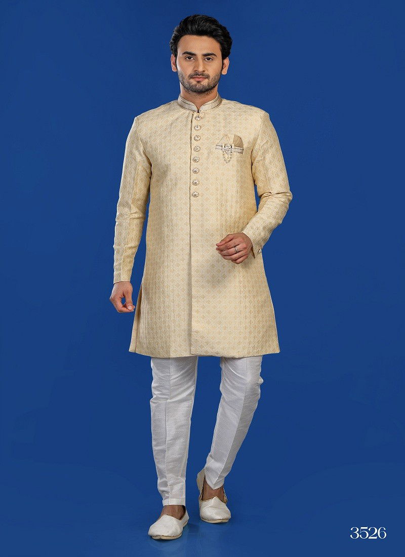 Cream Colour 1646 2 Function Wear Mens Indo Western Surat Wholesale Market 3526