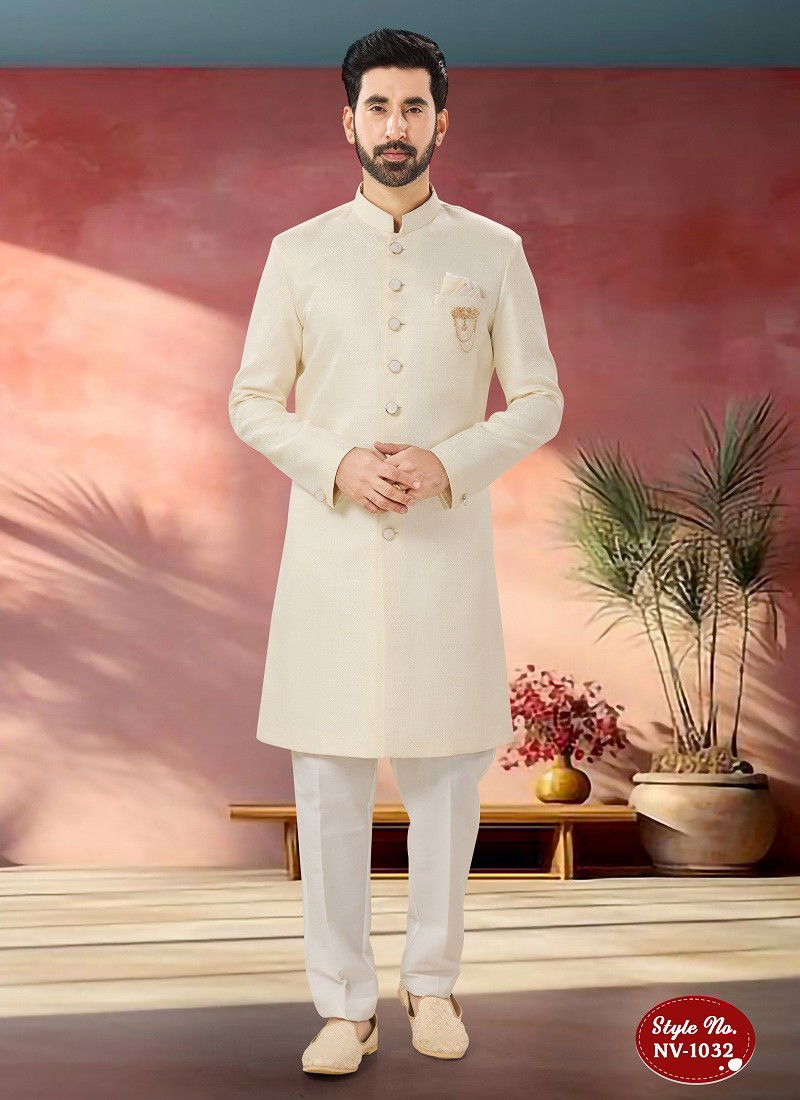 Cream Colour 1651 1 Occasion Wear Mens Indo Western Wholesale Shop In Surat NV 1032