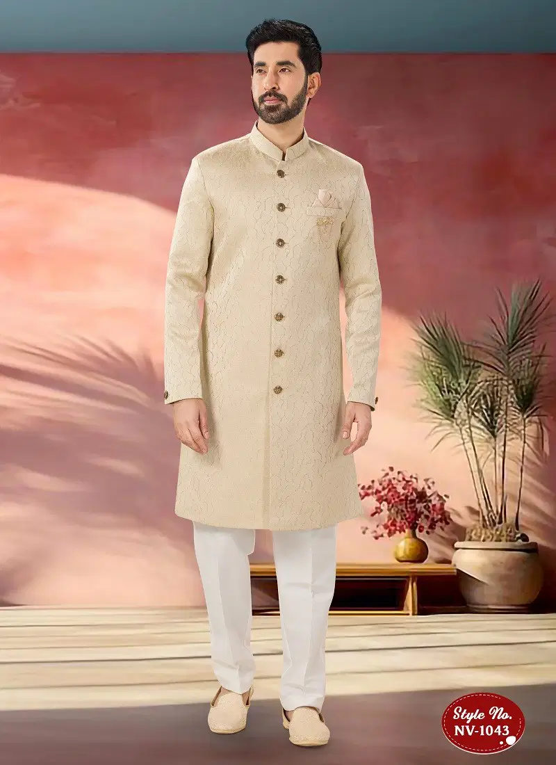 Cream Colour 1651 2 Designer Party Wear Mens Indo Western Suppliers In India NV 1043