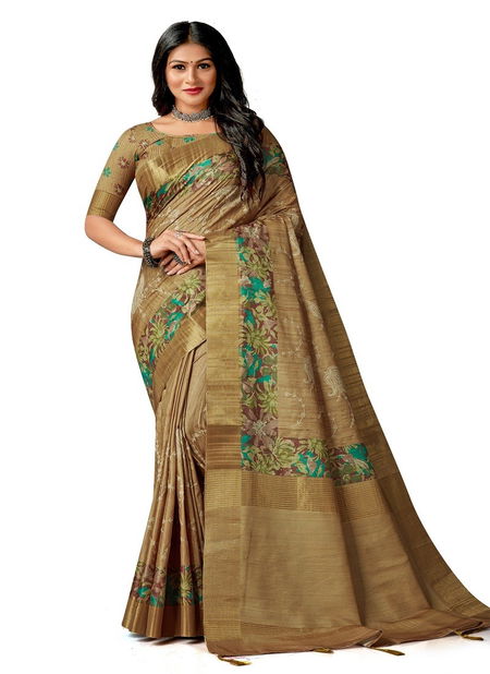 Cream Colour Amuska Silk Printed Designer Saree Catalog 7504 Catalog