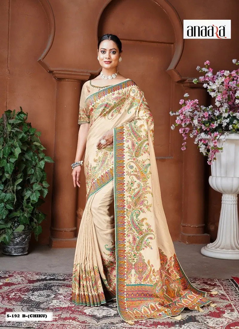 Cream Colour Anaara By Tathastu Dola Silk Designer Saree Wholesale Shop In Surat S 192 B