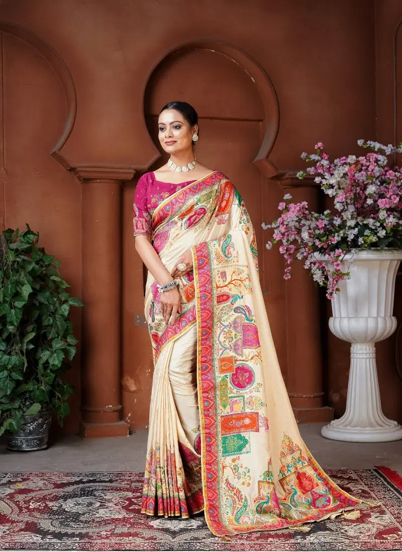 Cream Colour Anaara By Tathastu Dola Silk Designer Saree Wholesale Shop In Surat S 194 D