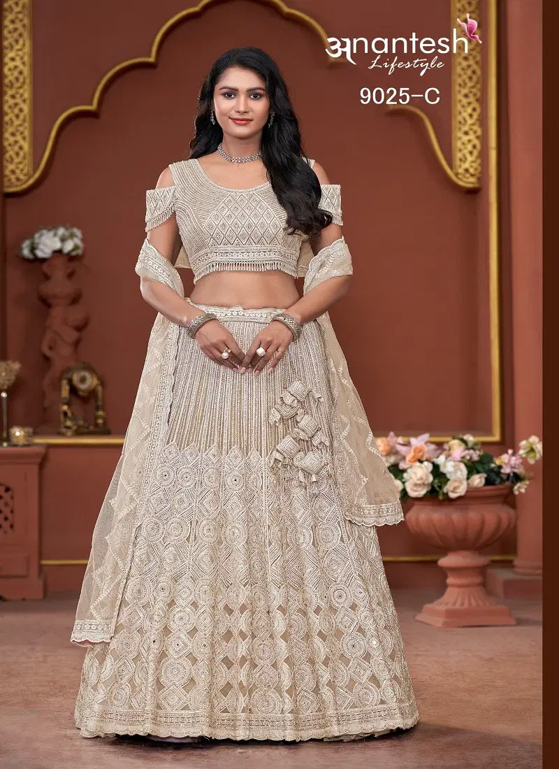 Cream Colour Bridal Couture 2024 By Anantesh Engagement Designer Lehenga Choli Orders In India 9025 C