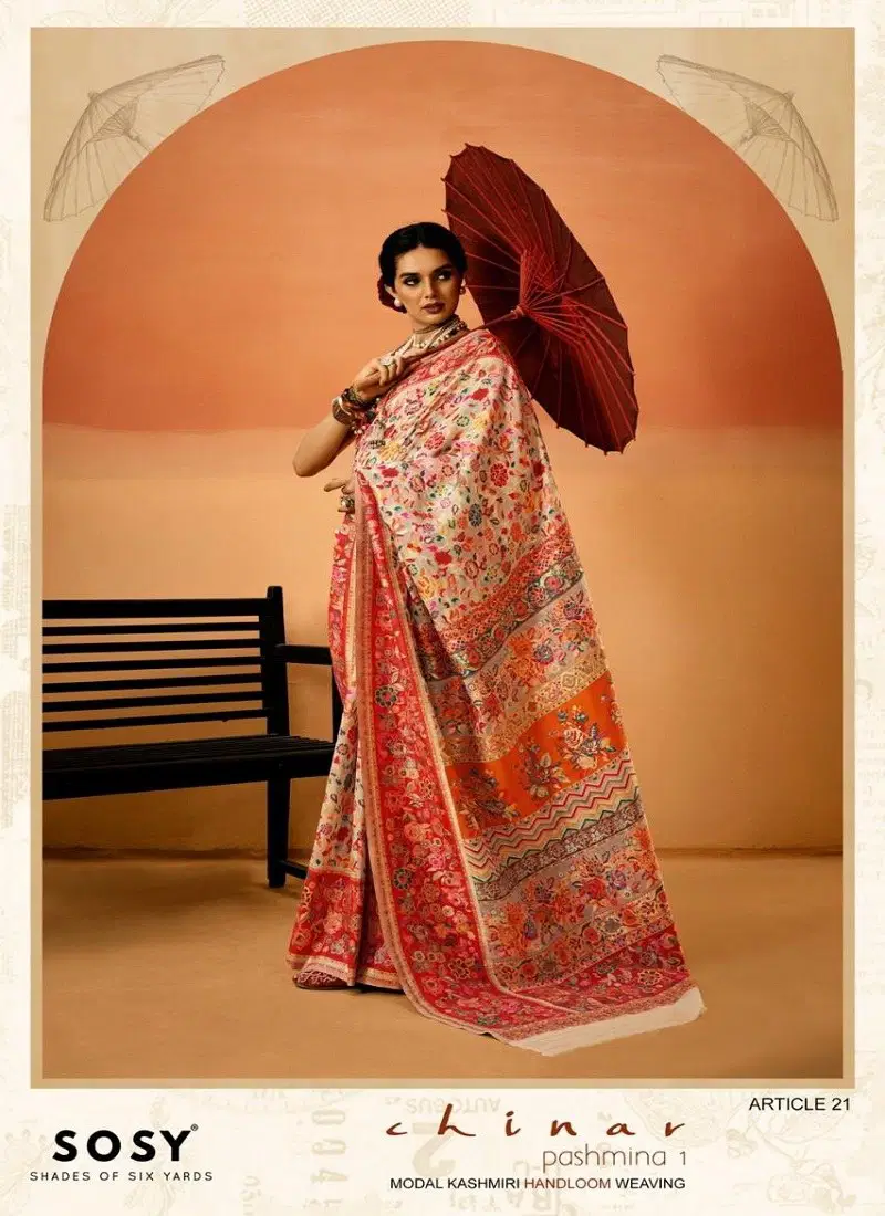 Cream Colour Chinar Pashmina 1 By Sosy Silk Festival Wear Sarees Suppliers In India Article 21 