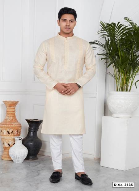 Cream Colour Function Mens Wear Pintux Designer Kurta Pajama Wholesale Price In Surat 3135