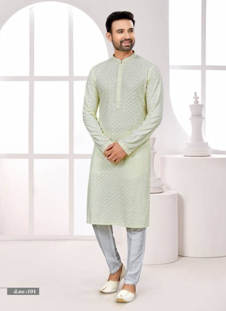 Cream Colour Function wear Lukhnavi Mens Kurta Pajama Catalog 101