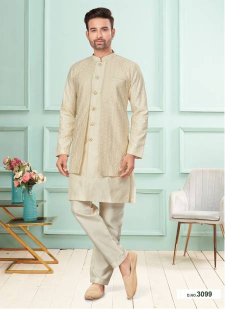 Cream Colour GS Fashion Function Wear Mens Designer Indo Western Exporters In India 3099