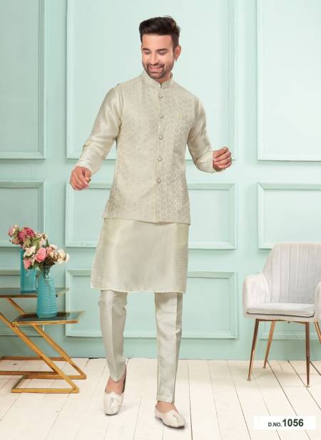 Cream Colour GS Fashion Wedding Wear Mens Designer Modi Jacket Kurta Pajama Wholesale Online 1056