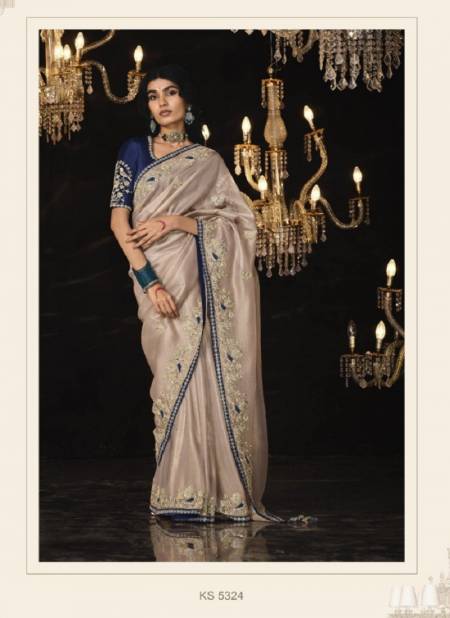 Cream Colour Kajal Vol 14 By Kimora Pure Fancy Fabric Designer Saree Wholesale In Delhi KS 5324