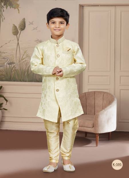 Cream Colour Kids Vol 4 Boys Wear Kurta Pajama And Indo Western Catalog K 595
