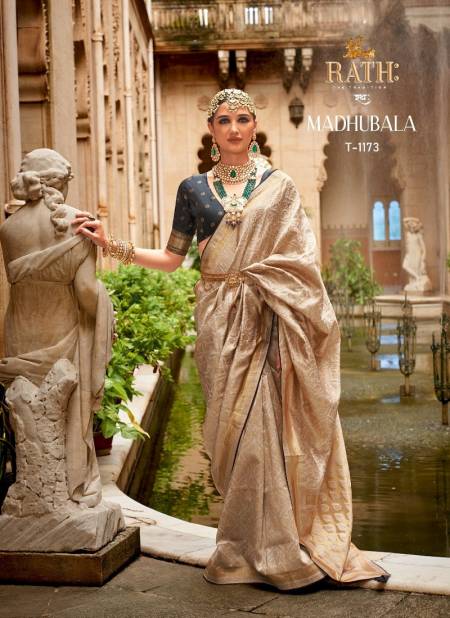 Cream Colour Madhubala By Rath Silk Printed Wedding Saree Wholesale Shop In Surat T-1173