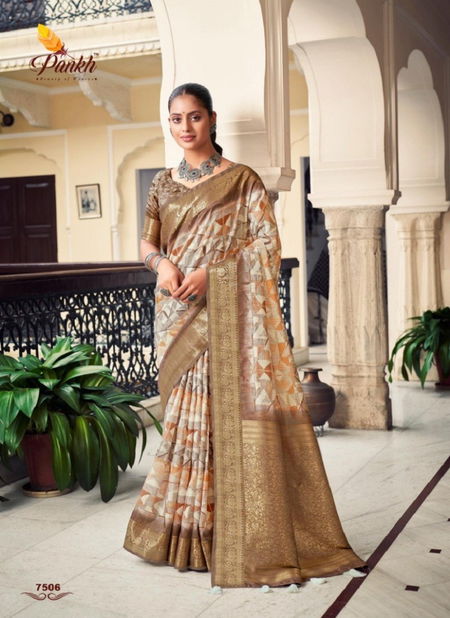 Cream Colour Mahak By Pankh Silk Digital Printed Designer Saree Catalog 7506 Catalog