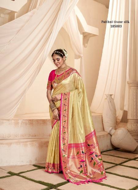 Cream Colour Mangalya Silk 185000 Series By Rajpath Soft Tissue Silk Cultural Celebration Saree Wholesale Online 185003