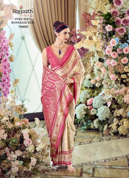 Cream Colour Minakari By Rajpath Banarasi Silk Designer Saree Wholesale In India 780003