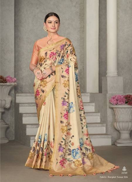 Cream Colour Mohmanthan 23700 Series Eshani By Mahotsav Occasion Wear Printed Designer Sarees Exporters In India 23709