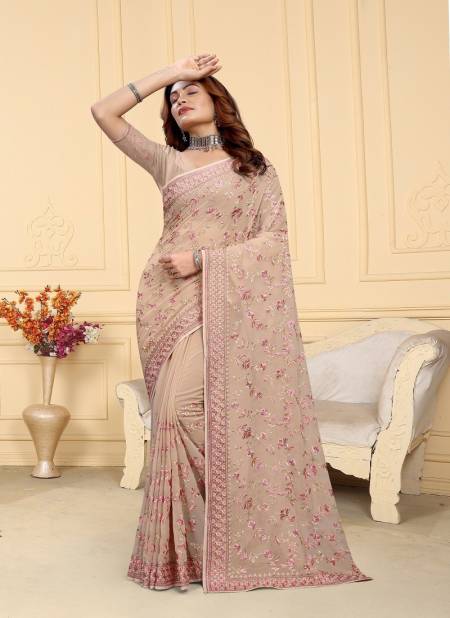 Cream Colour Mrunal By Utsavnari Designer Resham Embroidery Wear Saree Manufacturers 2248