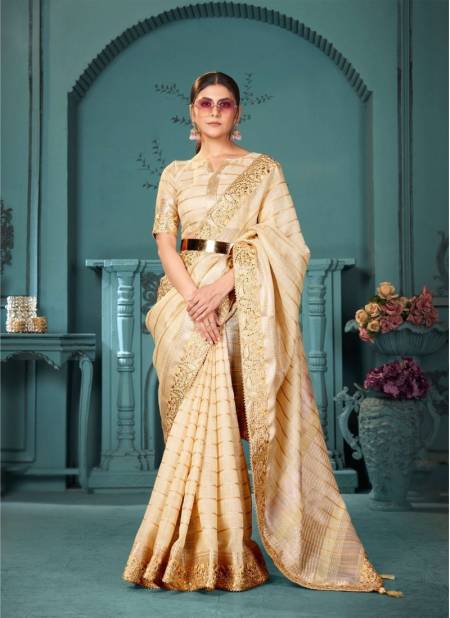 Cream Colour Muskan By Sumitra 105 A To 105 E Cotton Linen Designer sarees Wholesale Shop In Surat 107 E