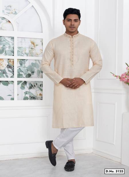 Cream Colour Occasion Mens Wear Premium Linen Cotton Designer Kurta Pajama Wholesale Online 3155