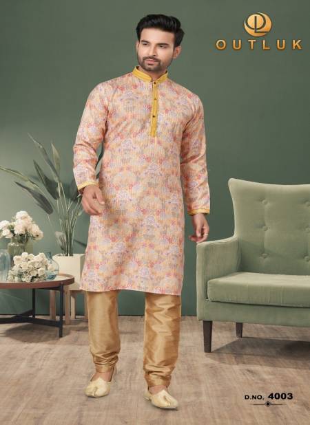 Cream Colour Outluk Wedding Collection Vol 4 Mens Wear Kurta Pajama Catalog 4003