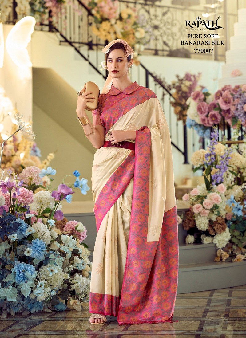 Cream Colour Purple Martin By Rajpath Soft Silk Wholesale Saree Suppliers In Mumbai 770007