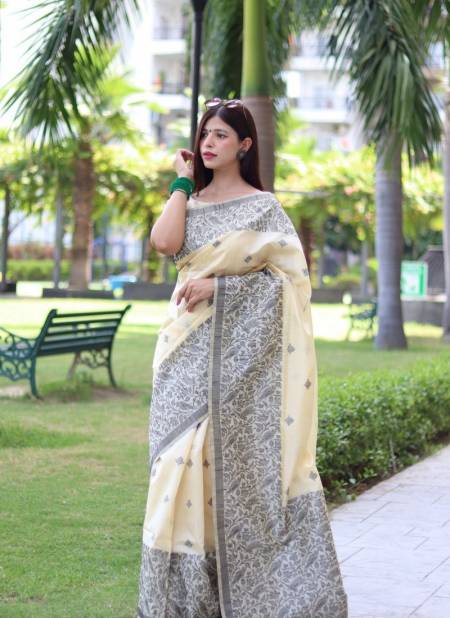 Cream Colour RF Veena Handloom Raw Silk Designer Sarees Wholesale Shop In Surat RF27549