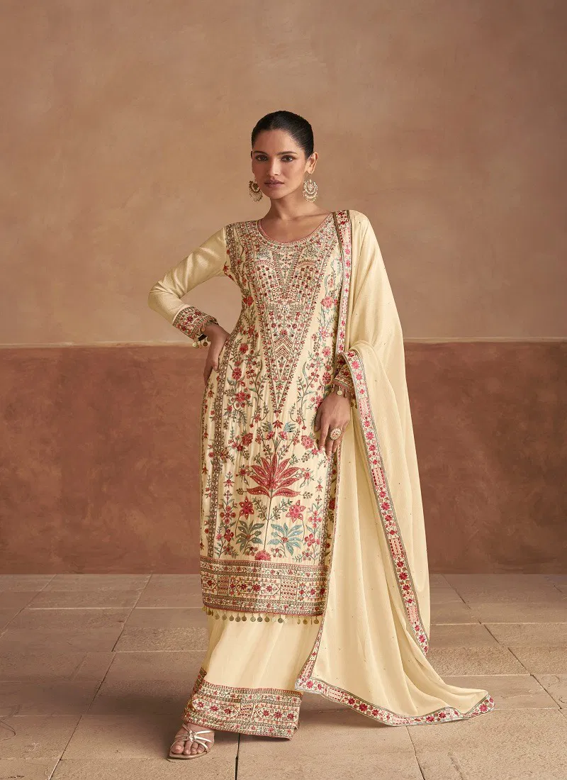 Cream Colour Sajda By Gulkayra Chinon Designer Salwar Kameez Suppliers In India 7474-A