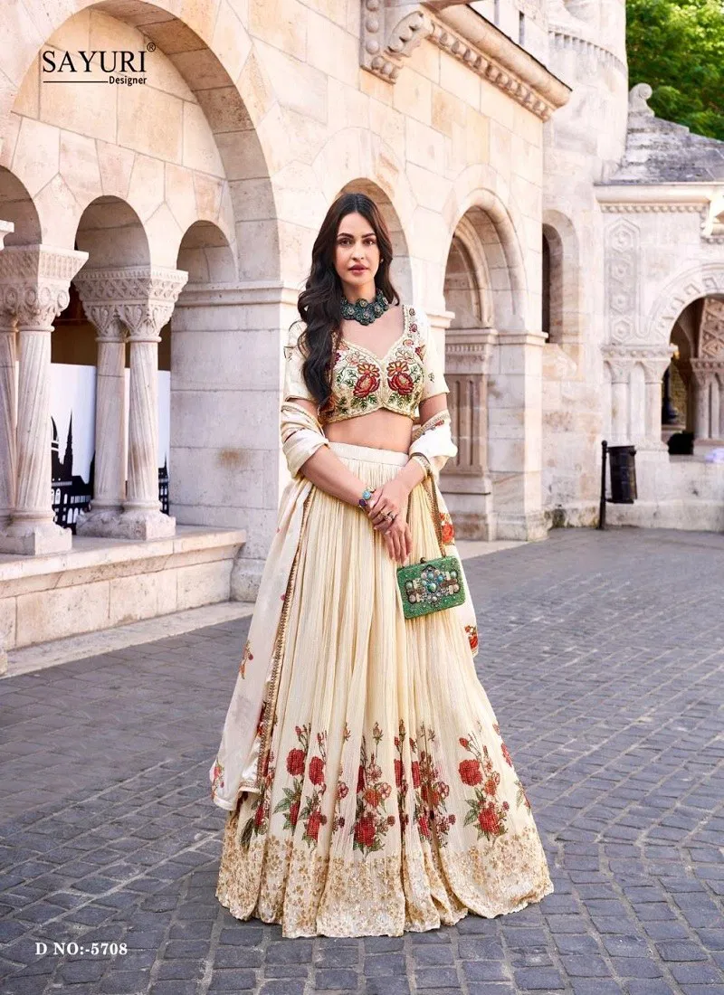 Cream Colour Sakhiyaa By Sayuri Chinon Silk Designer Lehenga Choli Orders In India 5708