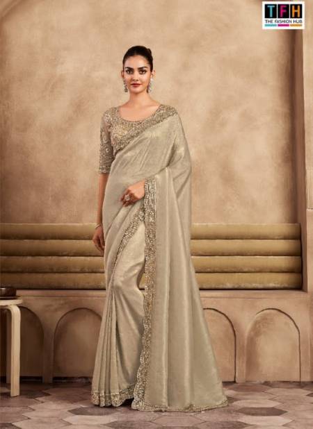 Cream Colour Sarvaratna By TFH Heavy Designer Party Wear Saree Wholesale In Delhi SRV-7906