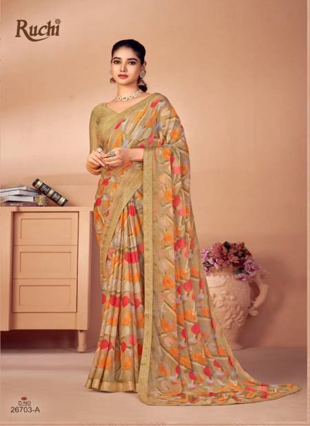 Cream Colour Simaya 20th Edition By Ruchi Chiffon Saree Catalog 26703 A