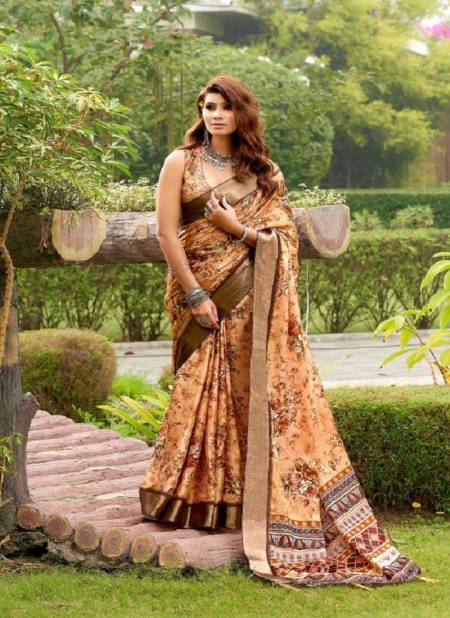 Cream Colour Vaani By Mahamani Creation Tussar Silk Printed Designer Saree Catalog 3005