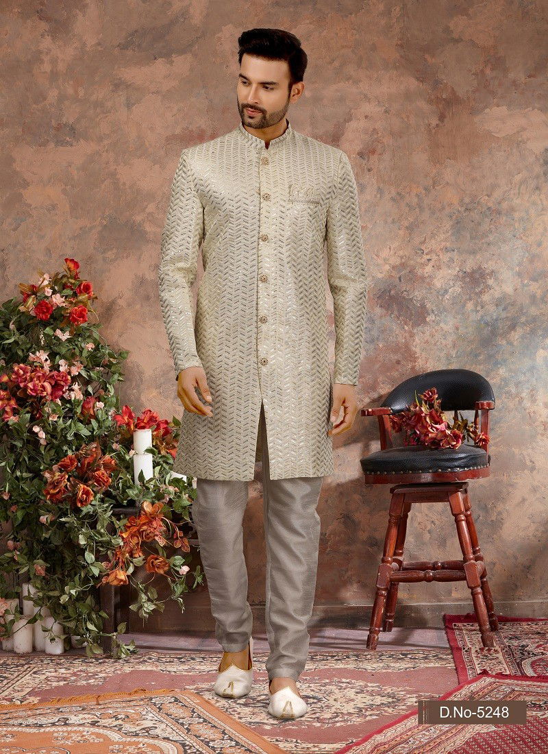 Cream Colour Vol 11 Party Wear Mens Indo Western Wholesale In India 5248