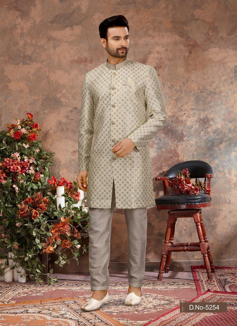 Cream Colour Vol 11 Party Wear Mens Indo Western Wholesale In India 5254