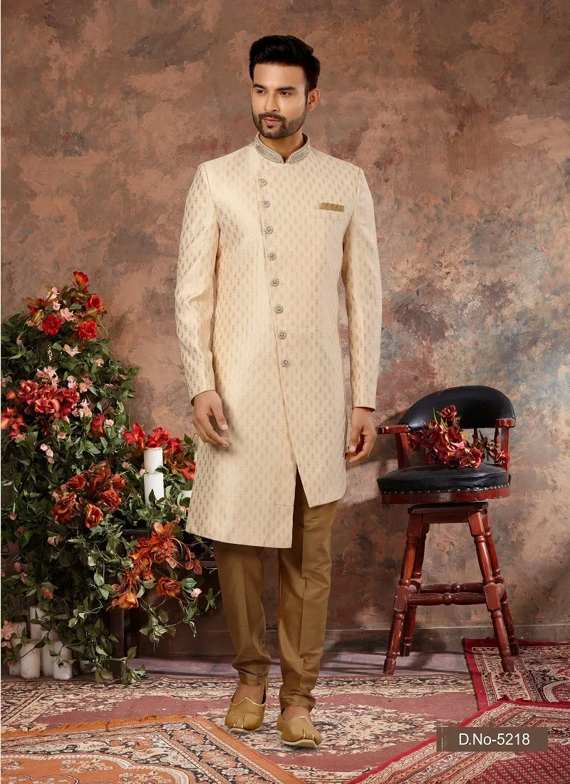 Cream Colour Vol 11 Wedding Wear Mens Indo Western Suppliers In India 5218