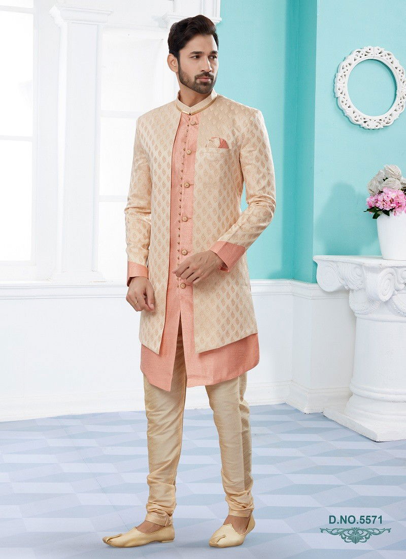 Cream Colour Vol 14 Party Wear Mens Sherwani Exporters In India 5571