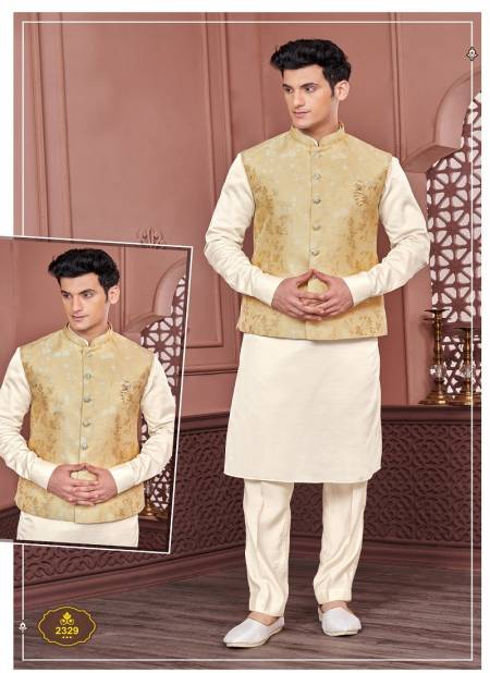 Cream Colour Wedding Wear Mens Modi Jacket Kurta Pajama Wholesale Price In Surat 2829