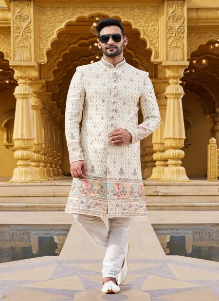 Cream Colour Wedding Wear Mens Sherwani Catalog 2632