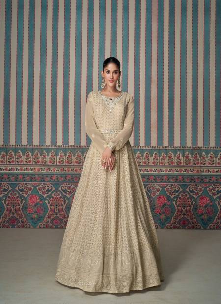 Cream Colour Zarina By Sayuri Georgette Gown With Dupatta Suppliers In India 5621