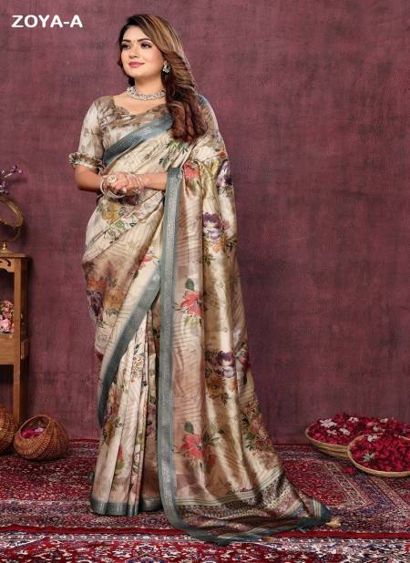 Cream Colour Zoya By Shri Rana Silk Printed Saree Wholesale Market In Surat With Price ZOYA-A