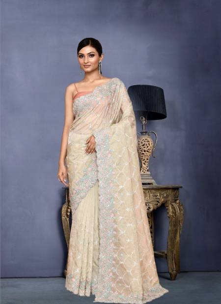 Cream Colour kaavyani Vol 4 By Mahotsav Designer Party Wear Saree Exporters In India N7493 A