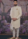 Cream Georgette Embroidered Fabric Fancy Wedding Designer Sherwani with Stole 180583