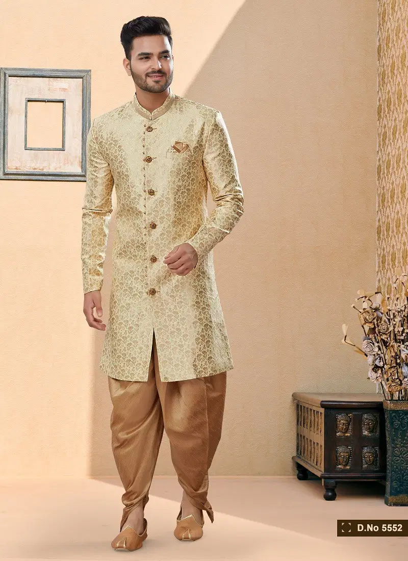 Cream Gold Colour Vol 14 Function Wear Mens Sherwani Wholesalers In Delhi 5552