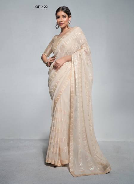 Cream Laxminam Georgette Party Wear Sarees Wholesale Clothing Suppliers In India OP-122